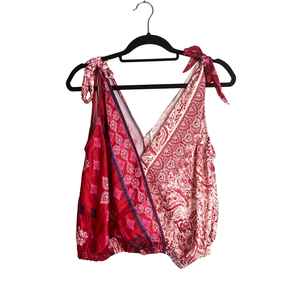 Free People Tied To You VNeck Tank Top Sz M Mixed Print Boho Hippie Festival NWT